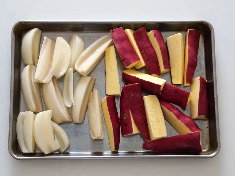 uracie krídelká s lotosovým koreňom a batátmi krok 1